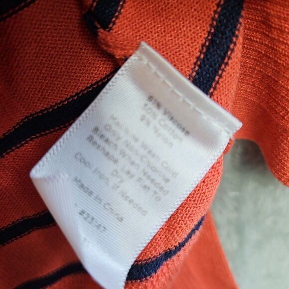 Talbots Women's Sz Med Pink Coral Blue Stripe Vneck Sweater 3/4 sleeve - Picture 6 of 10